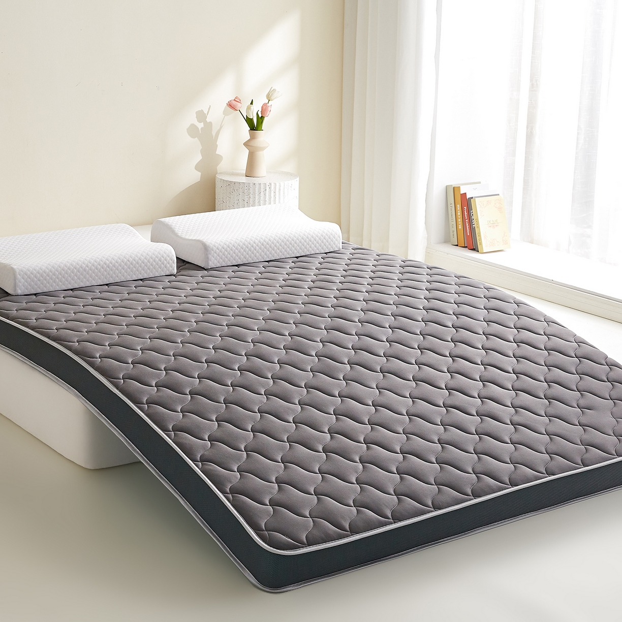 91家纺网 家纺一手货源 找家纺 芊梵床垫 2026新款乳胶记忆海绵床垫 灰色-灰边