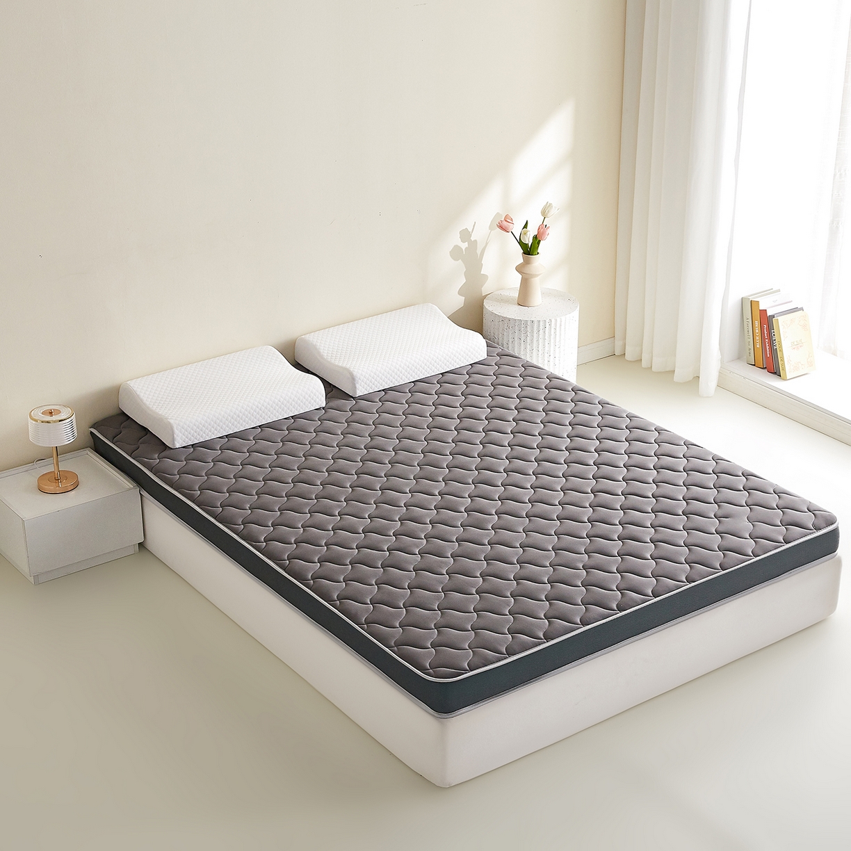 91家纺网 家纺一手货源 找家纺 芊梵床垫 2026新款乳胶记忆海绵床垫 灰色-灰边