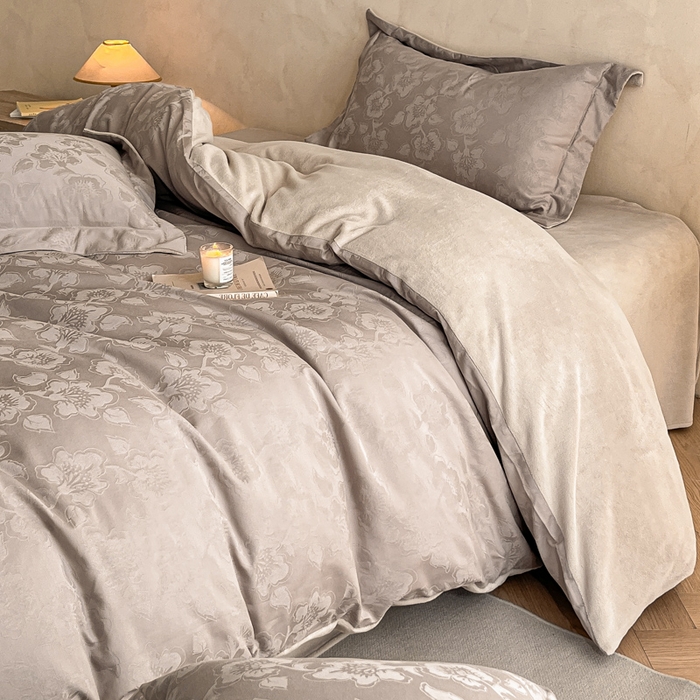 91家纺网 家纺一手货源 找家纺 禾时 2025新款全棉加厚立体提花加绒四件套 兰亭-绅士灰（加绒款）