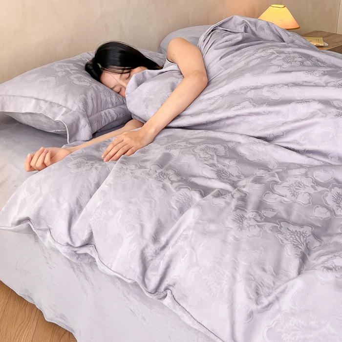 91家纺网 家纺一手货源 找家纺 禾时 2025新款全棉加厚立体提花加绒四件套 兰亭-淡雅紫（加绒款）