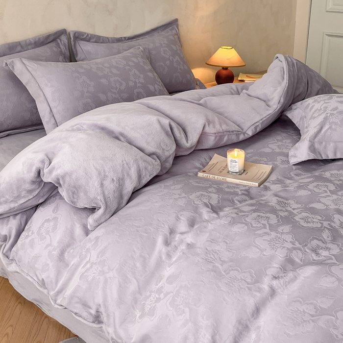 91家纺网 家纺一手货源 找家纺 禾时 2025新款全棉加厚立体提花加绒四件套 兰亭-淡雅紫（加绒款）