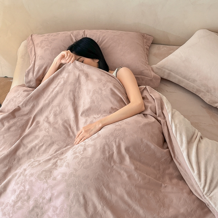 禾时 2025新款全棉加厚立体提花加绒四件套 兰亭-藕粉色（加绒款）