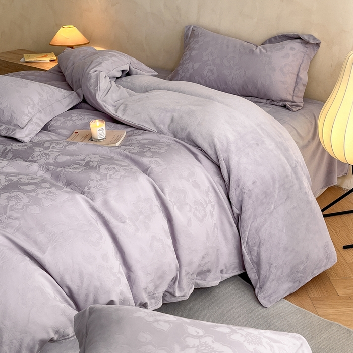 91家纺网 家纺一手货源 找家纺 禾时 2025新款全棉加厚立体提花加绒四件套 兰亭-淡雅紫（加绒款）