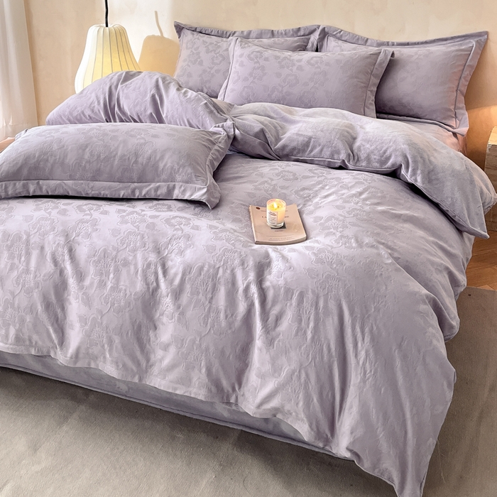 91家纺网 家纺一手货源 找家纺 禾时 2025新款全棉加厚立体提花加绒四件套 兰亭-淡雅紫（加绒款）