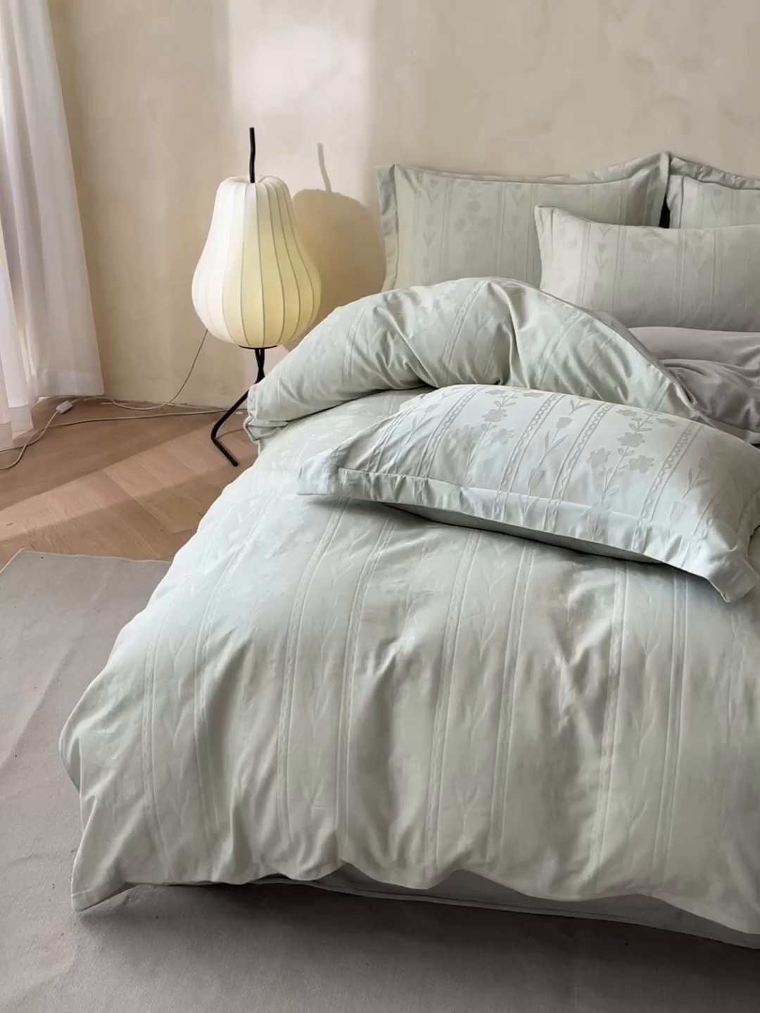 91家纺网 家纺一手货源 找家纺 禾时 2025新款全棉加厚立体提花加绒四件套 花屿-淡雅蓝（加绒款）