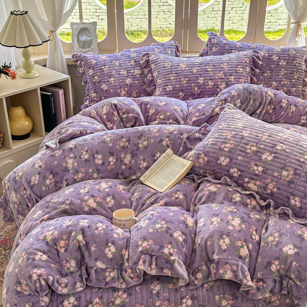 91家纺网 家纺一手货源 找家纺 （总）美梦家纺 2025新款牛奶绒花边夹棉床盖四件套