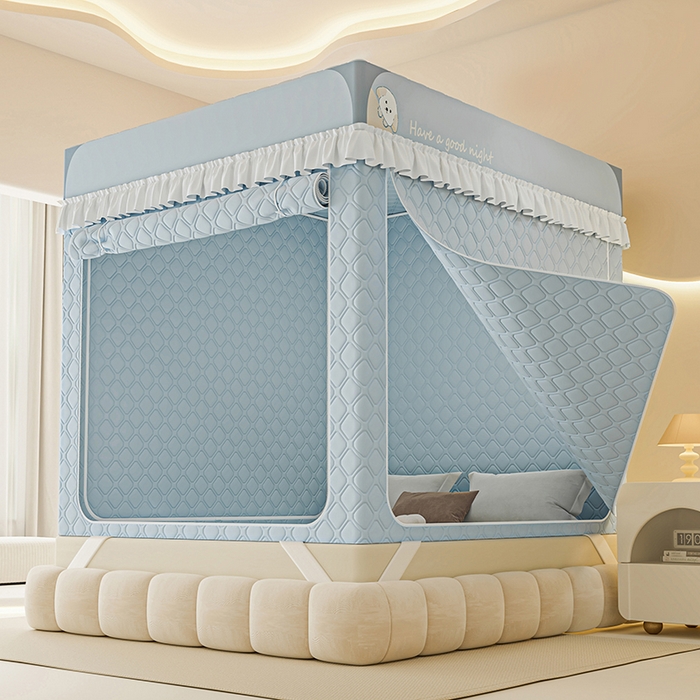 91家纺网 家纺一手货源 找家纺 梦之宝蚊帐 2025新款卡通花边夹棉防风一体式系列蚊帐 狗狗