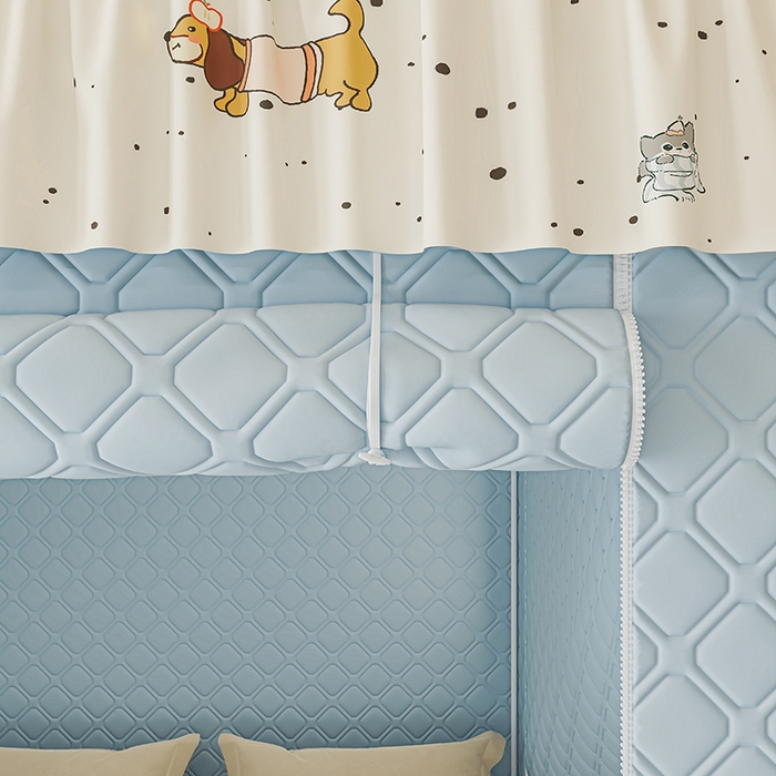 91家纺网 家纺一手货源 找家纺 梦之宝蚊帐 2025新款卡通花边夹棉防风一体式系列蚊帐 波点狗狗-蓝