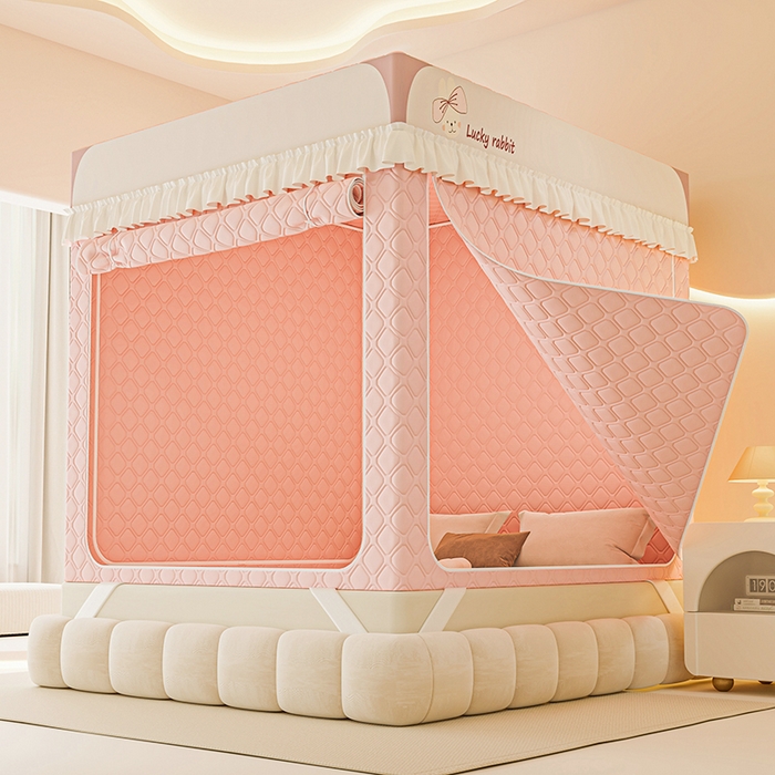 91家纺网 家纺一手货源 找家纺 梦之宝蚊帐 2025新款卡通花边夹棉防风一体式系列蚊帐 兔兔