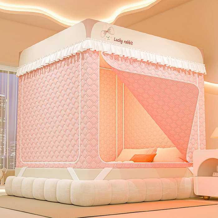 91家纺网 家纺一手货源 找家纺 梦之宝蚊帐 2025新款卡通花边夹棉防风一体式系列蚊帐 兔兔