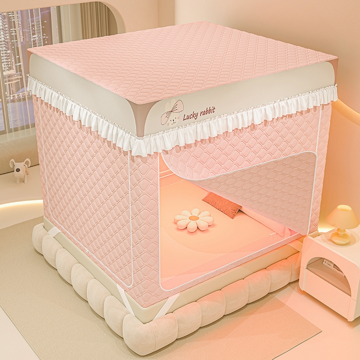 91家纺网 家纺一手货源 找家纺 梦之宝蚊帐 2025新款卡通花边夹棉防风一体式系列蚊帐 兔兔