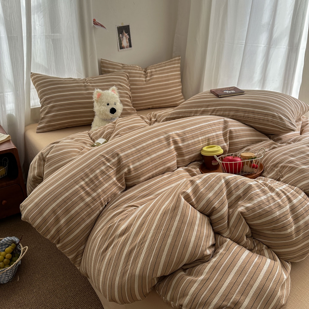 91家纺网 家纺一手货源 找家纺 （总）思诺羽床笠 2026新款亲肤云朵双层纱无印风水洗棉三件套四件套