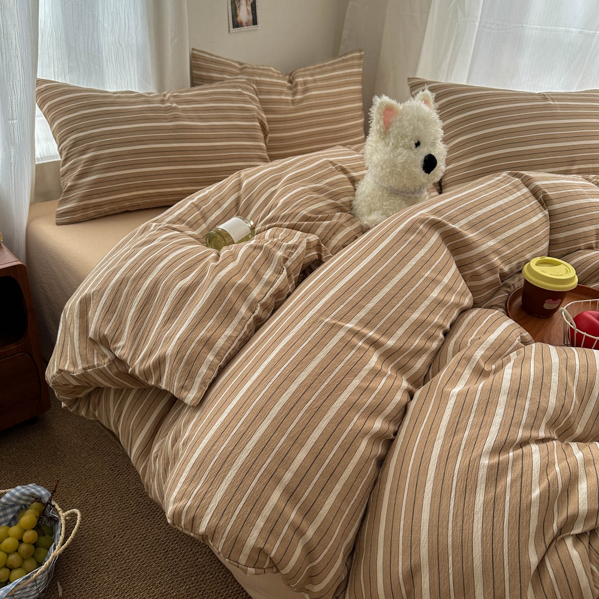 91家纺网 家纺一手货源 找家纺 （总）思诺羽床笠 2026新款亲肤云朵双层纱无印风水洗棉三件套四件套