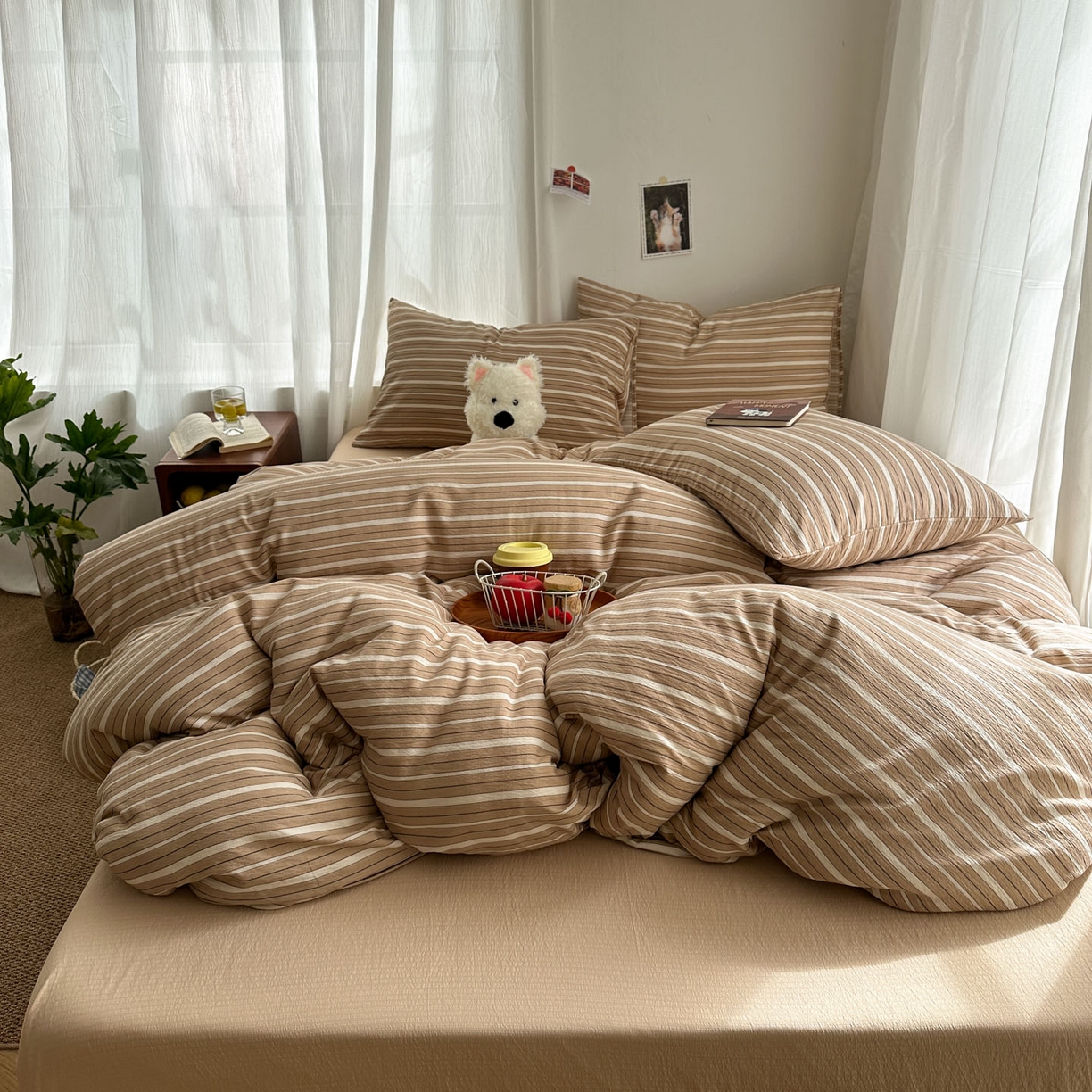 91家纺网 家纺一手货源 找家纺 （总）思诺羽床笠 2026新款亲肤云朵双层纱无印风水洗棉三件套四件套