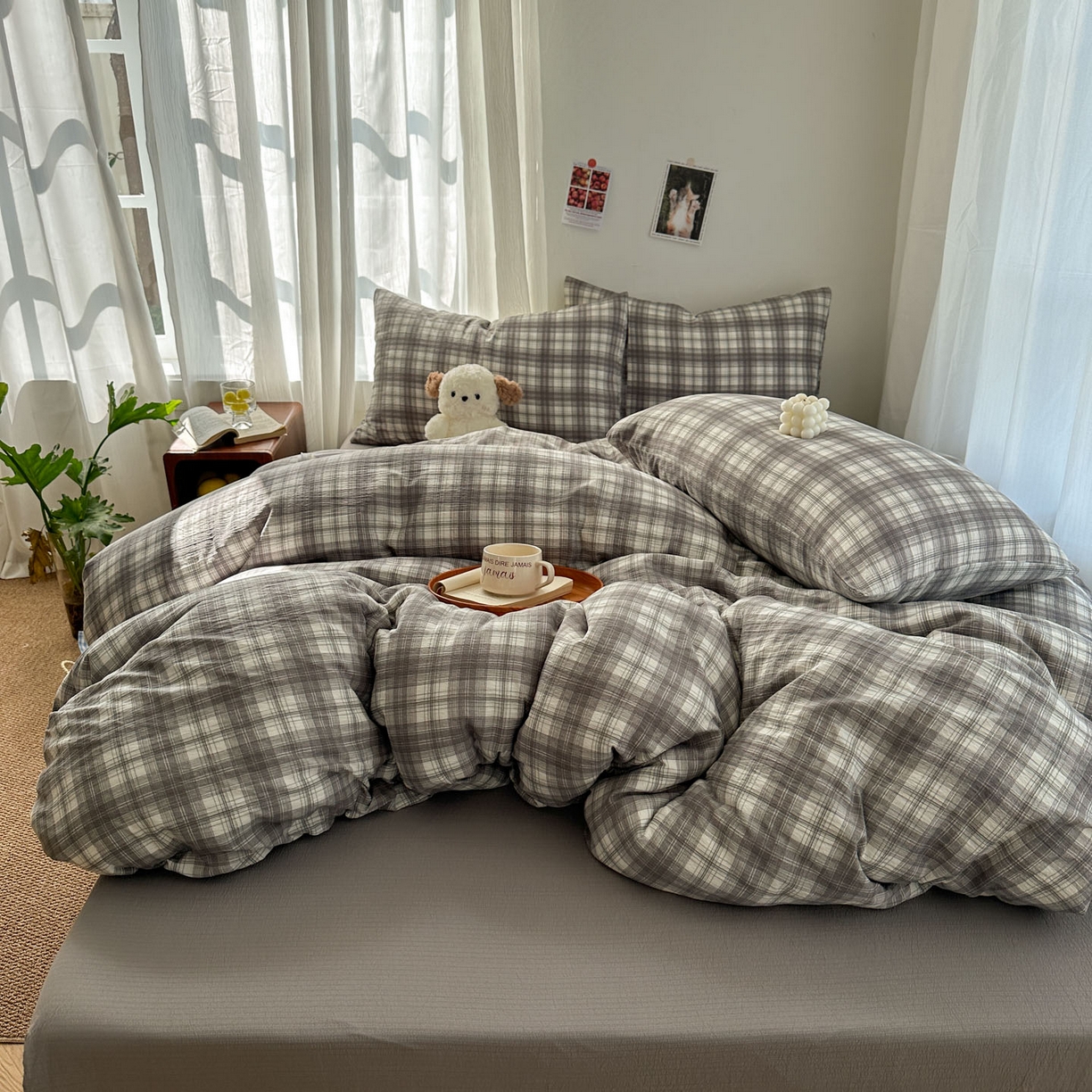 91家纺网 家纺一手货源 找家纺 （总）思诺羽床笠 2026新款亲肤云朵双层纱无印风水洗棉三件套四件套