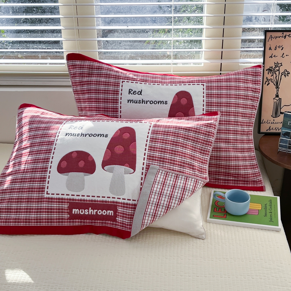 91家纺网 家纺一手货源 找家纺 美宜家 2026新款全棉细纱加厚萌系治愈风枕巾 条纹蘑菇一只