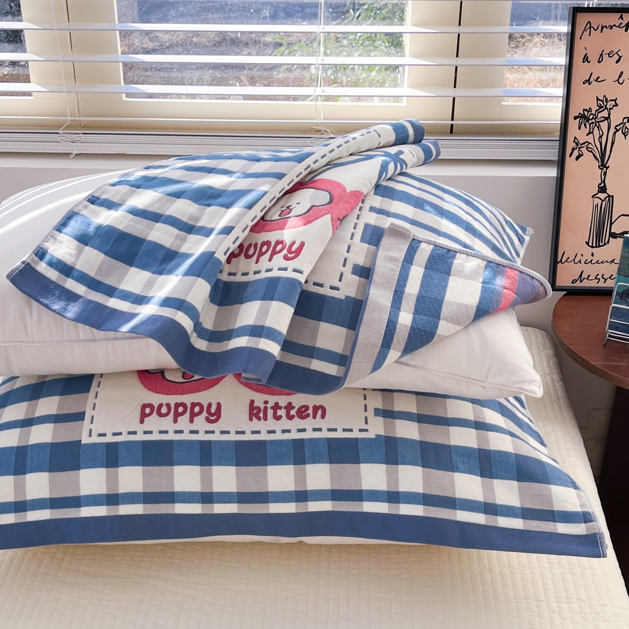 91家纺网 家纺一手货源 找家纺 美宜家 2026新款全棉细纱加厚萌系治愈风枕巾 伙伴一只