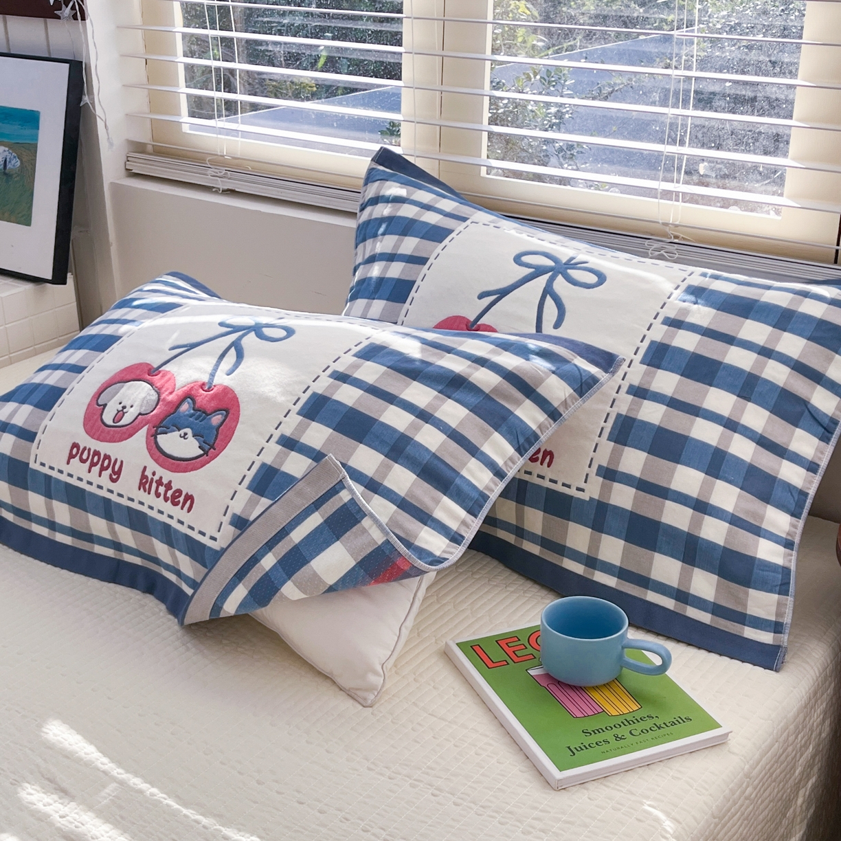 美宜家 2026新款全棉细纱加厚萌系治愈风枕巾 伙伴一只