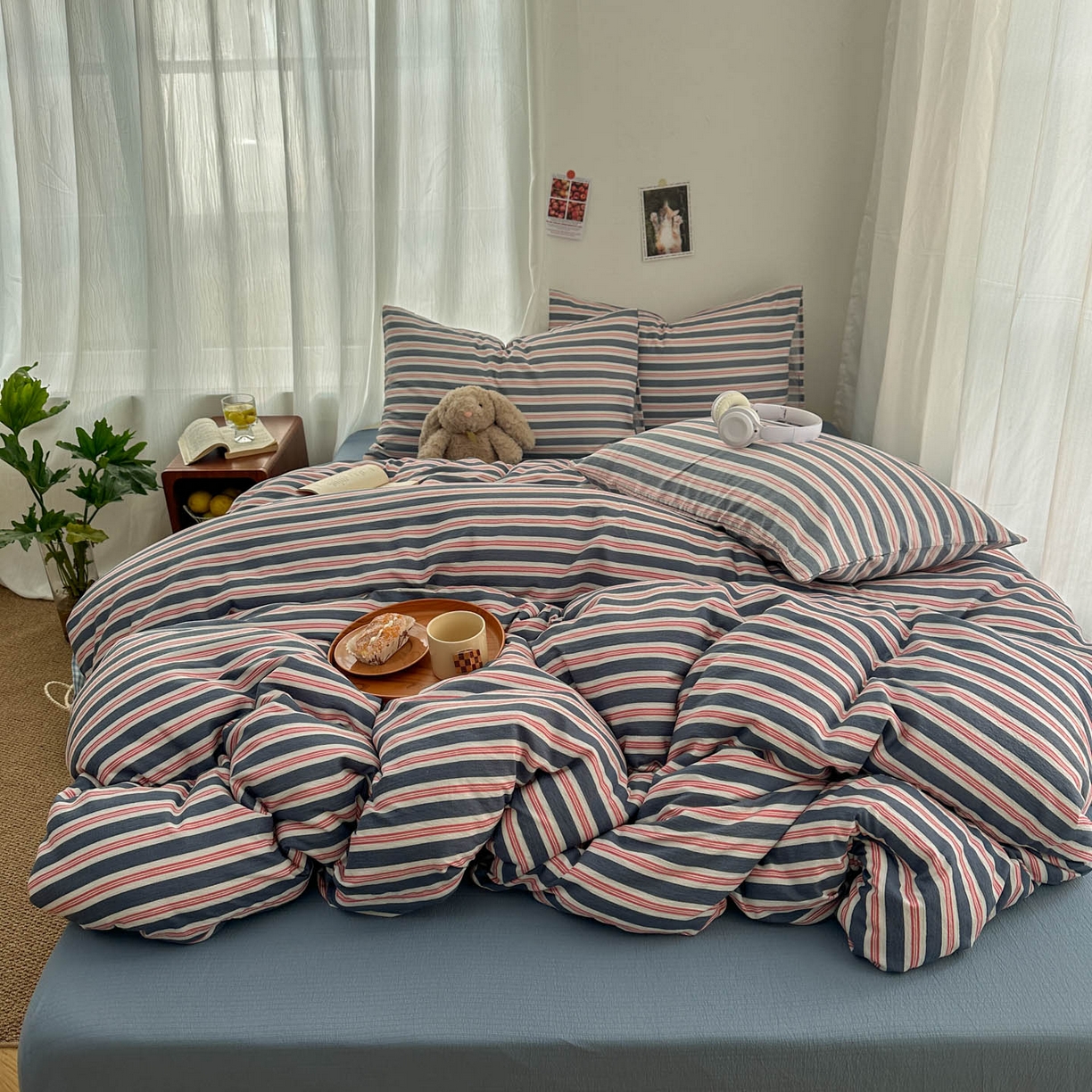 91家纺网 家纺一手货源 找家纺 （总）思诺羽床笠 2026新款亲肤云朵双层纱无印风水洗棉三件套四件套