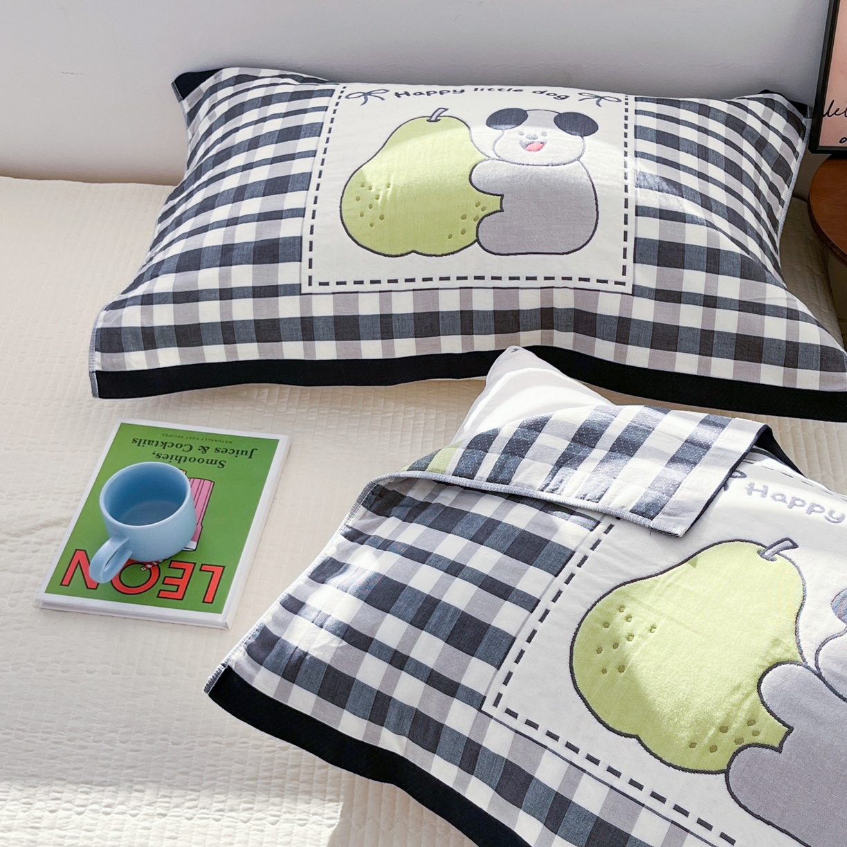 91家纺网 家纺一手货源 找家纺 美宜家 2026新款全棉细纱加厚萌系治愈风枕巾 童趣一只