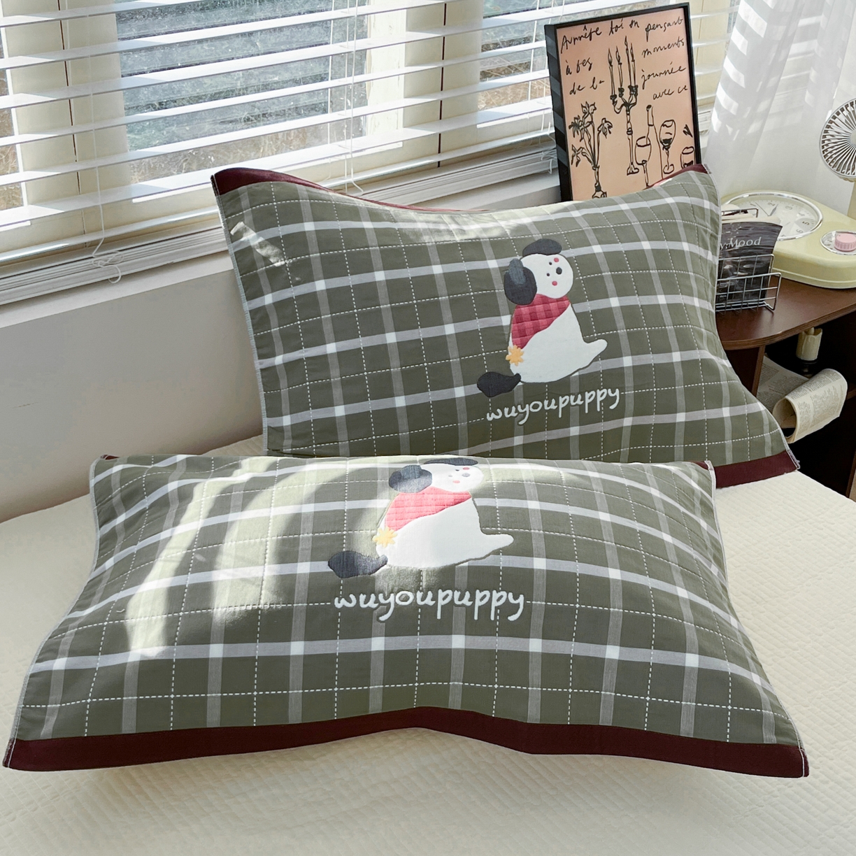 美宜家 2026新款全棉细纱加厚萌系治愈风枕巾 小暖狗一只