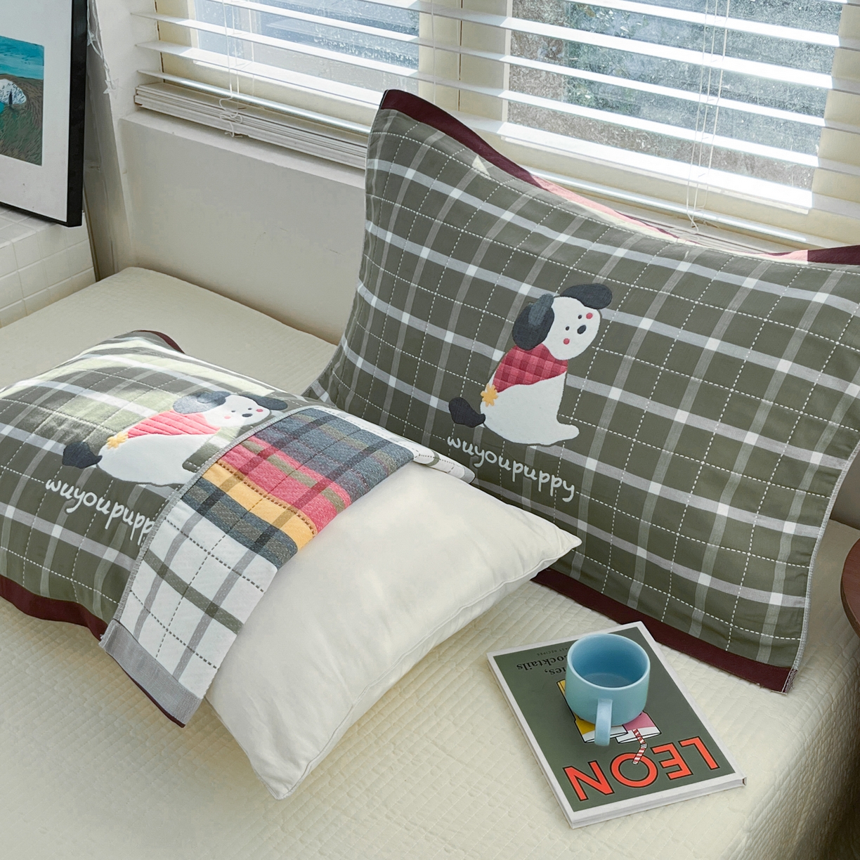 91家纺网 家纺一手货源 找家纺 美宜家 2026新款全棉细纱加厚萌系治愈风枕巾 小暖狗一只