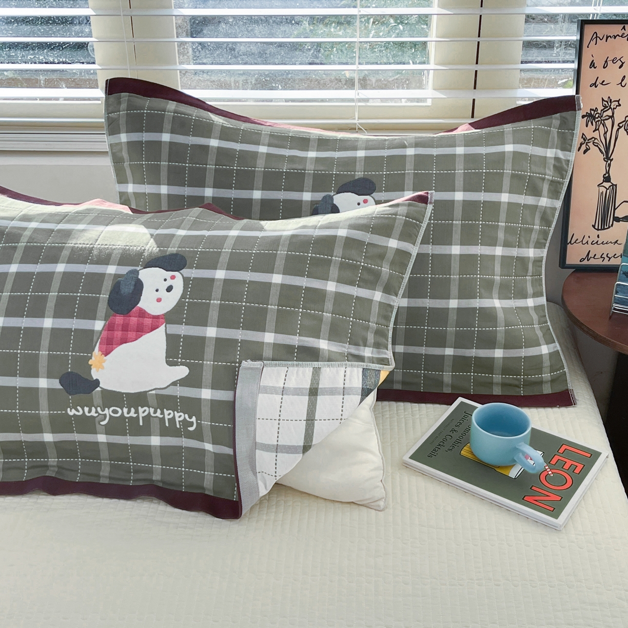 91家纺网 家纺一手货源 找家纺 美宜家 2026新款全棉细纱加厚萌系治愈风枕巾 小暖狗一只