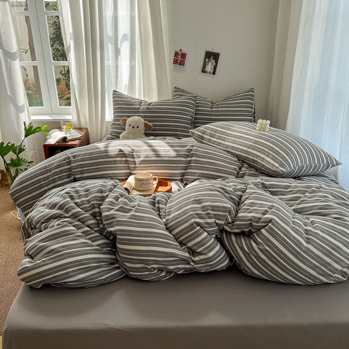 91家纺网 家纺一手货源 找家纺 （总）思诺羽床笠 2026新款亲肤云朵双层纱无印风水洗棉三件套四件套