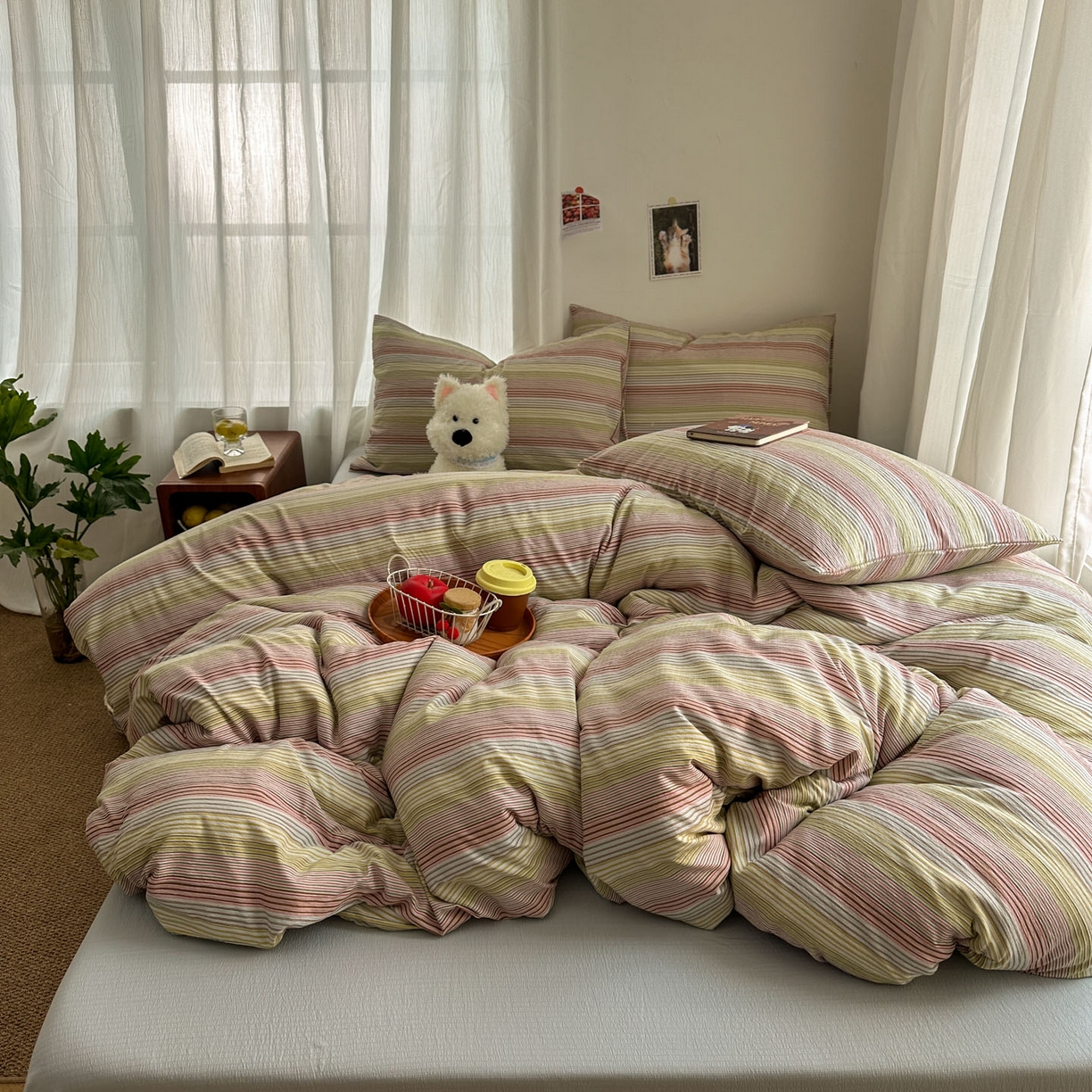 91家纺网 家纺一手货源 找家纺 （总）思诺羽床笠 2026新款亲肤云朵双层纱无印风水洗棉三件套四件套