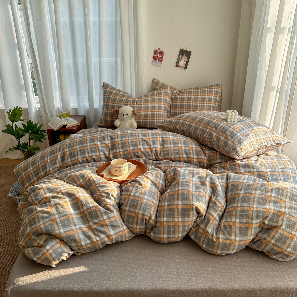 91家纺网 家纺一手货源 找家纺 （总）思诺羽床笠 2026新款亲肤云朵双层纱无印风水洗棉三件套四件套