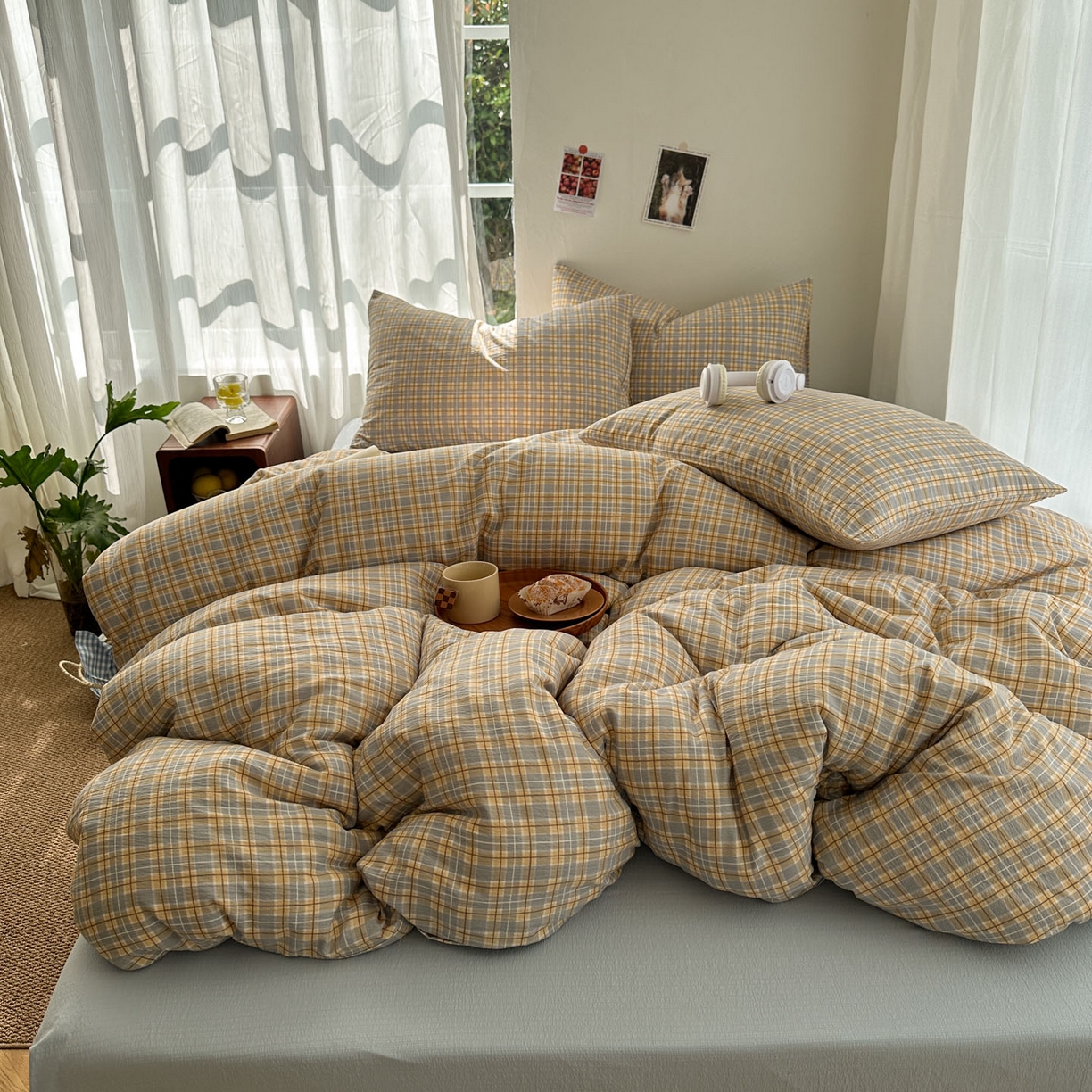 思诺羽床笠 2026新款亲肤云朵双层纱无印风水洗棉三件套四件套 简兮格