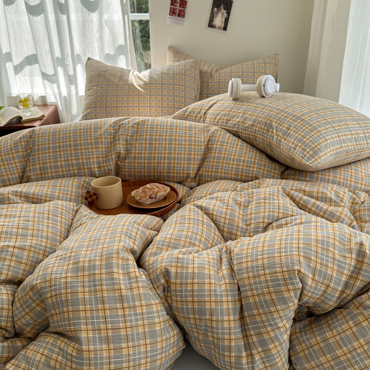 91家纺网 家纺一手货源 找家纺 思诺羽床笠 2026新款亲肤云朵双层纱无印风水洗棉三件套四件套 简兮格