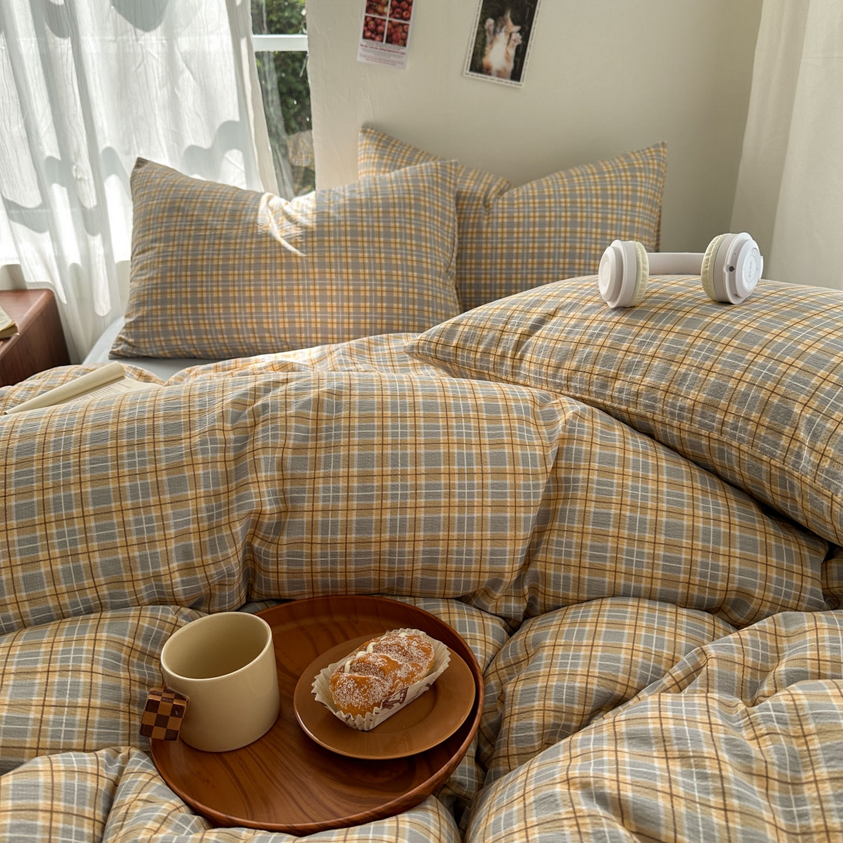 91家纺网 家纺一手货源 找家纺 思诺羽床笠 2026新款亲肤云朵双层纱无印风水洗棉三件套四件套 简兮格