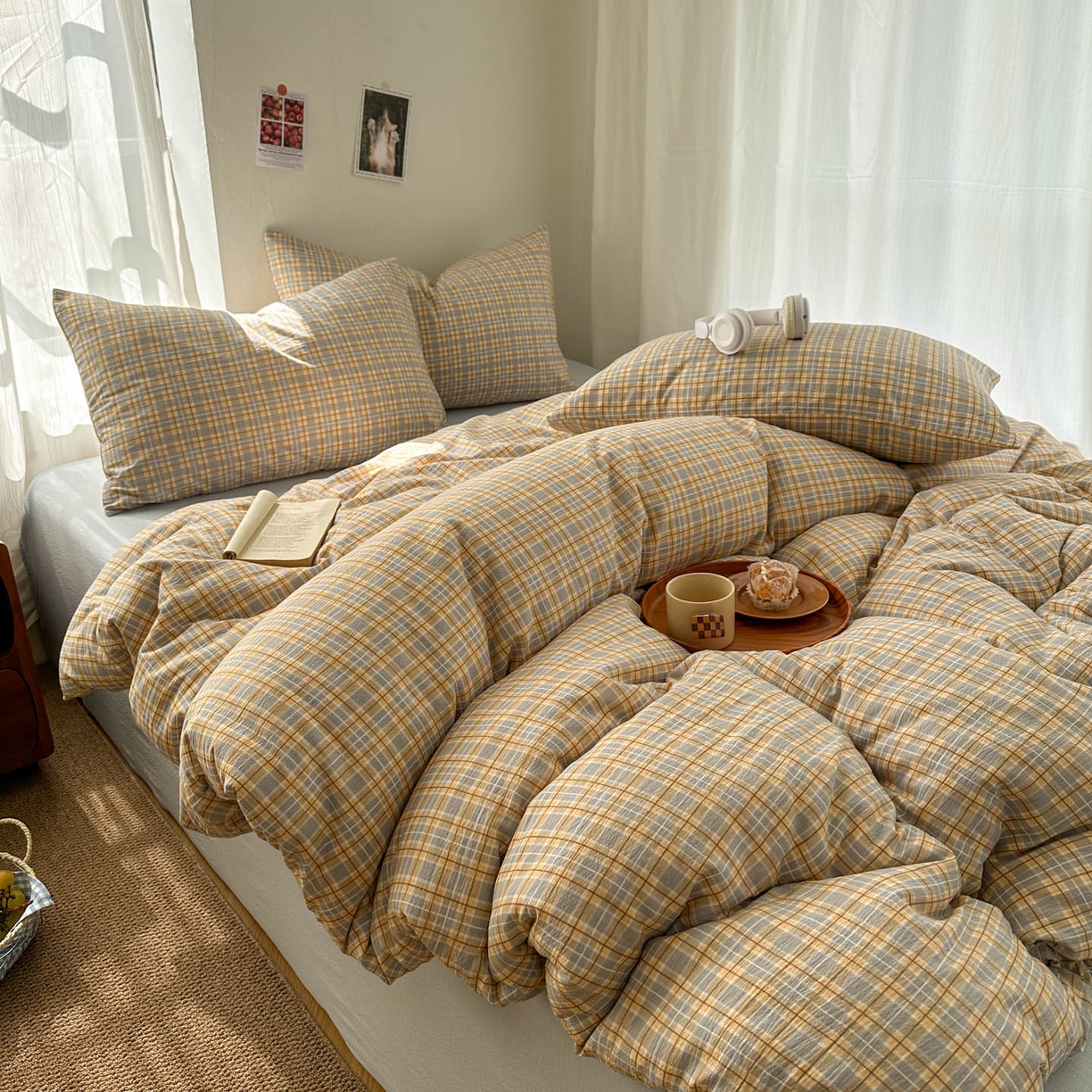 91家纺网 家纺一手货源 找家纺 思诺羽床笠 2026新款亲肤云朵双层纱无印风水洗棉三件套四件套 简兮格