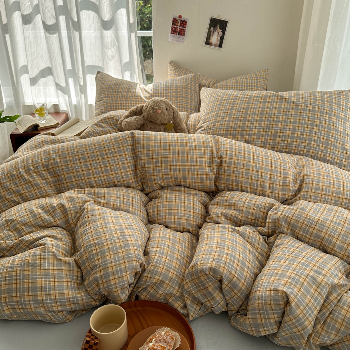 91家纺网 家纺一手货源 找家纺 思诺羽床笠 2026新款亲肤云朵双层纱无印风水洗棉三件套四件套 简兮格