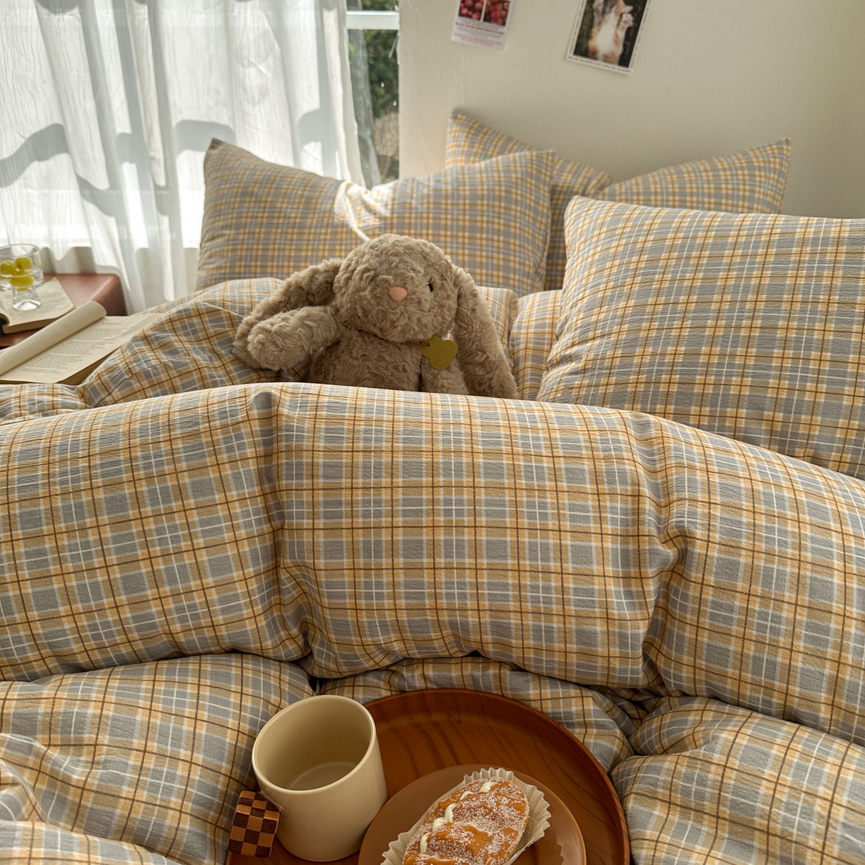 91家纺网 家纺一手货源 找家纺 思诺羽床笠 2026新款亲肤云朵双层纱无印风水洗棉三件套四件套 简兮格