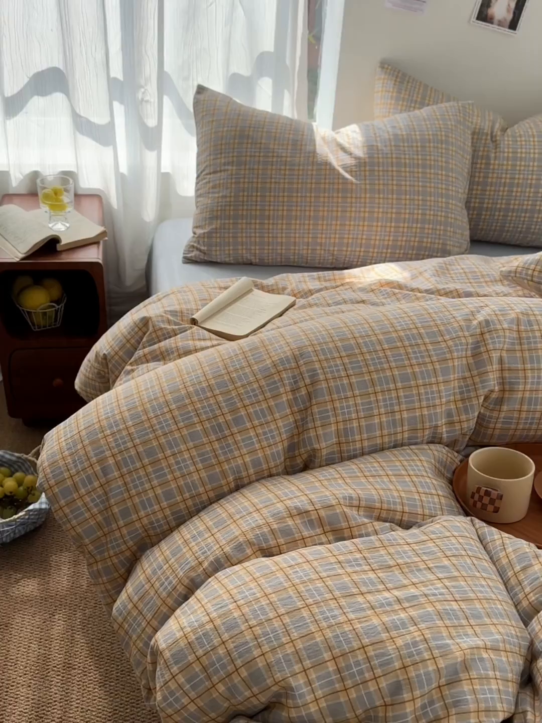 91家纺网 家纺一手货源 找家纺 思诺羽床笠 2026新款亲肤云朵双层纱无印风水洗棉三件套四件套 简兮格