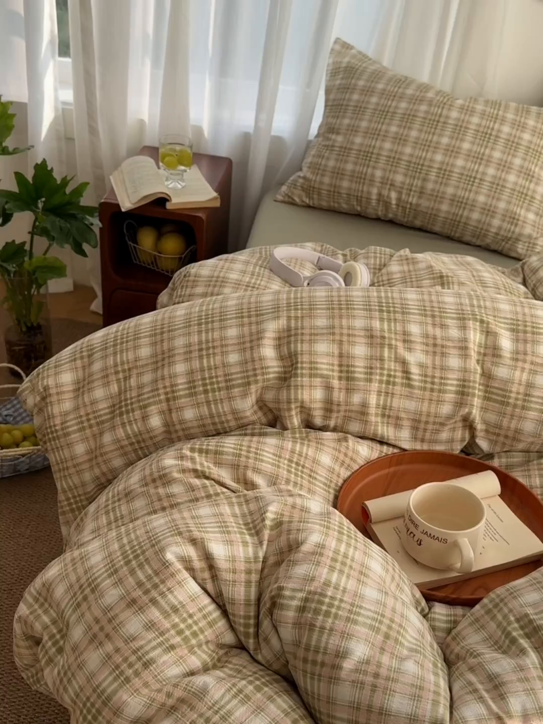 91家纺网 家纺一手货源 找家纺 思诺羽床笠 2026新款亲肤云朵双层纱无印风水洗棉三件套四件套 科隆绿格