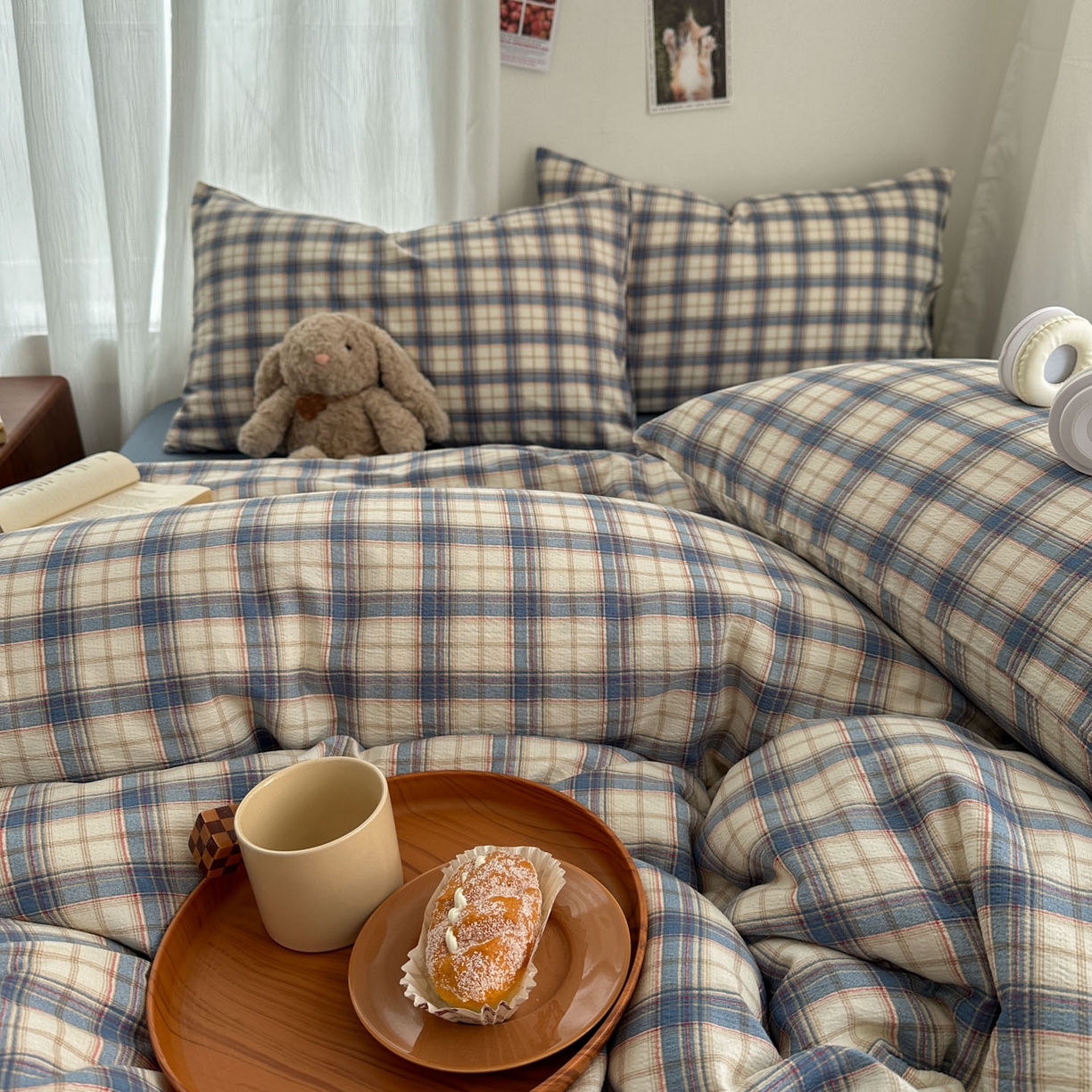 91家纺网 家纺一手货源 找家纺 思诺羽床笠 2026新款亲肤云朵双层纱无印风水洗棉三件套四件套 米兰格