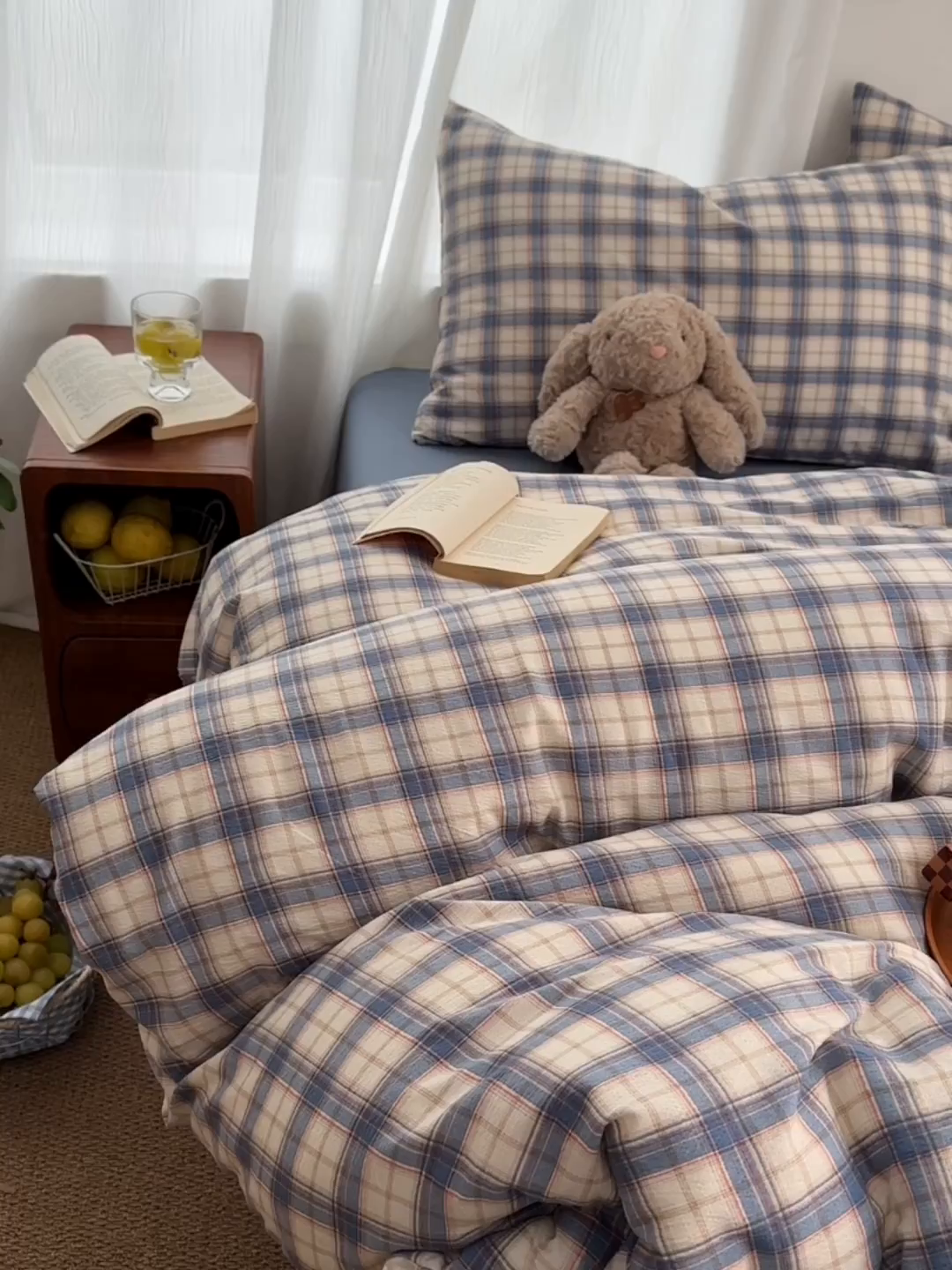 91家纺网 家纺一手货源 找家纺 思诺羽床笠 2026新款亲肤云朵双层纱无印风水洗棉三件套四件套 米兰格