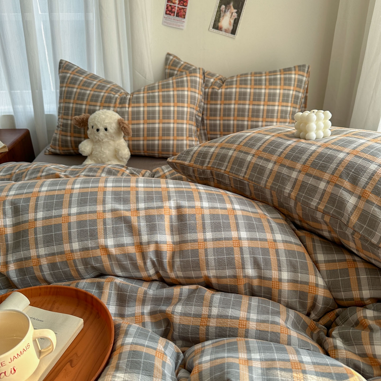 91家纺网 家纺一手货源 找家纺 思诺羽床笠 2026新款亲肤云朵双层纱无印风水洗棉三件套四件套 映像格