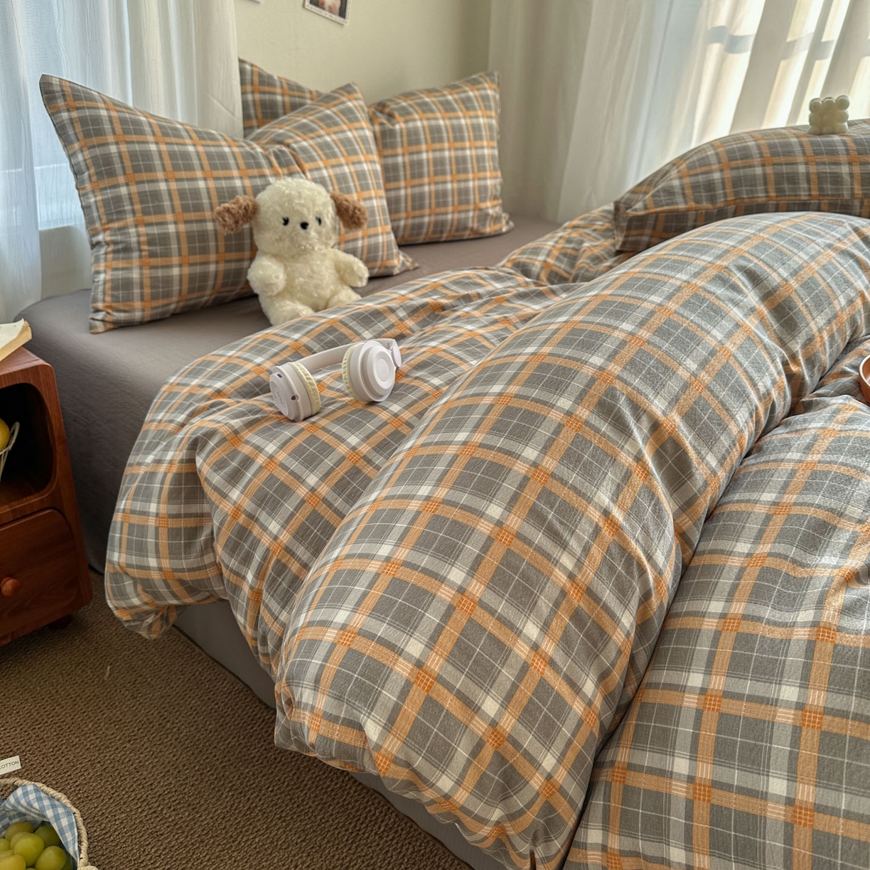 91家纺网 家纺一手货源 找家纺 思诺羽床笠 2026新款亲肤云朵双层纱无印风水洗棉三件套四件套 映像格