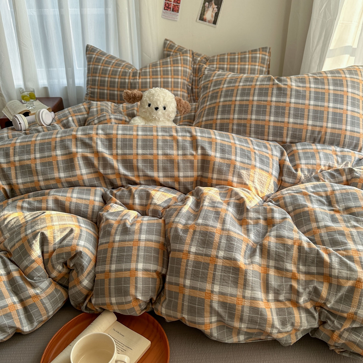 91家纺网 家纺一手货源 找家纺 思诺羽床笠 2026新款亲肤云朵双层纱无印风水洗棉三件套四件套 映像格