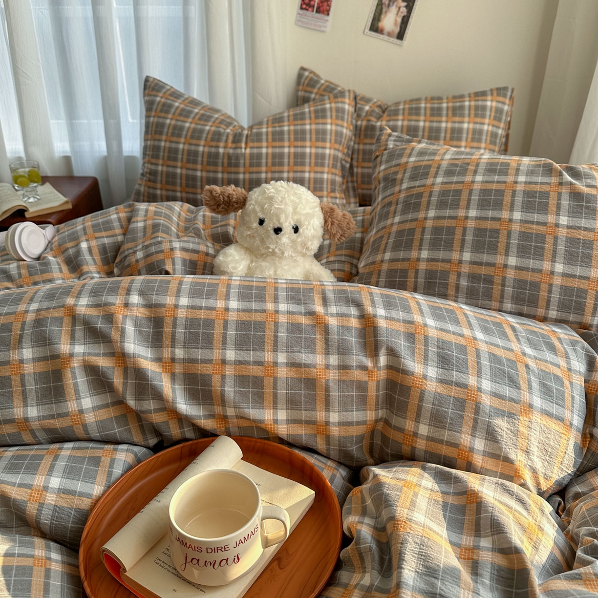 91家纺网 家纺一手货源 找家纺 思诺羽床笠 2026新款亲肤云朵双层纱无印风水洗棉三件套四件套 映像格