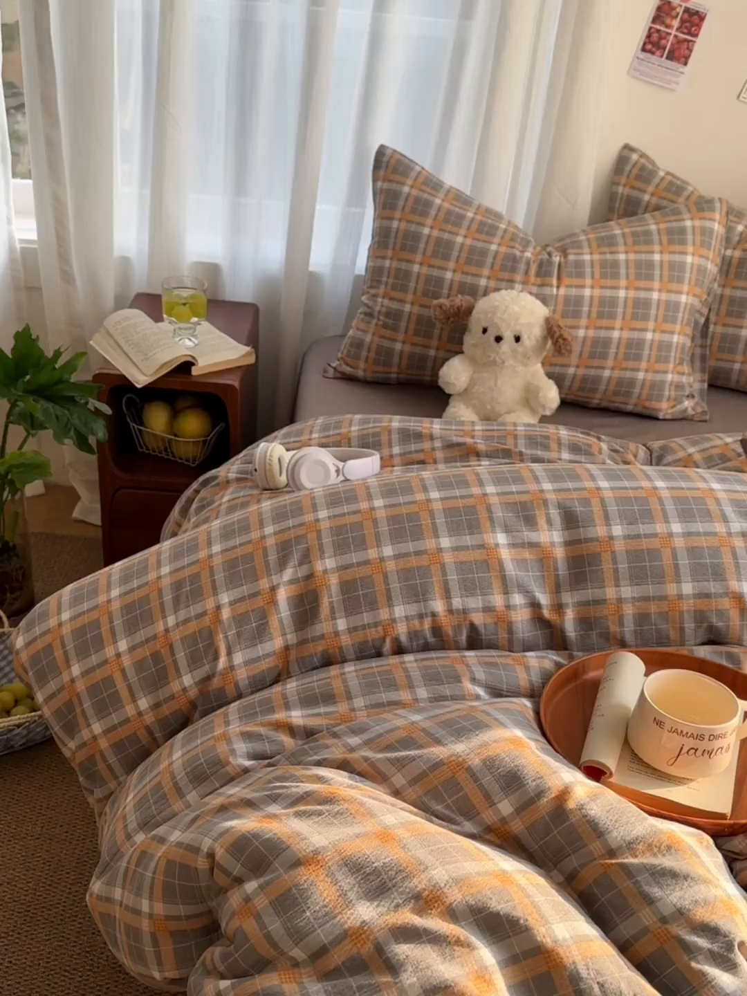 91家纺网 家纺一手货源 找家纺 思诺羽床笠 2026新款亲肤云朵双层纱无印风水洗棉三件套四件套 映像格