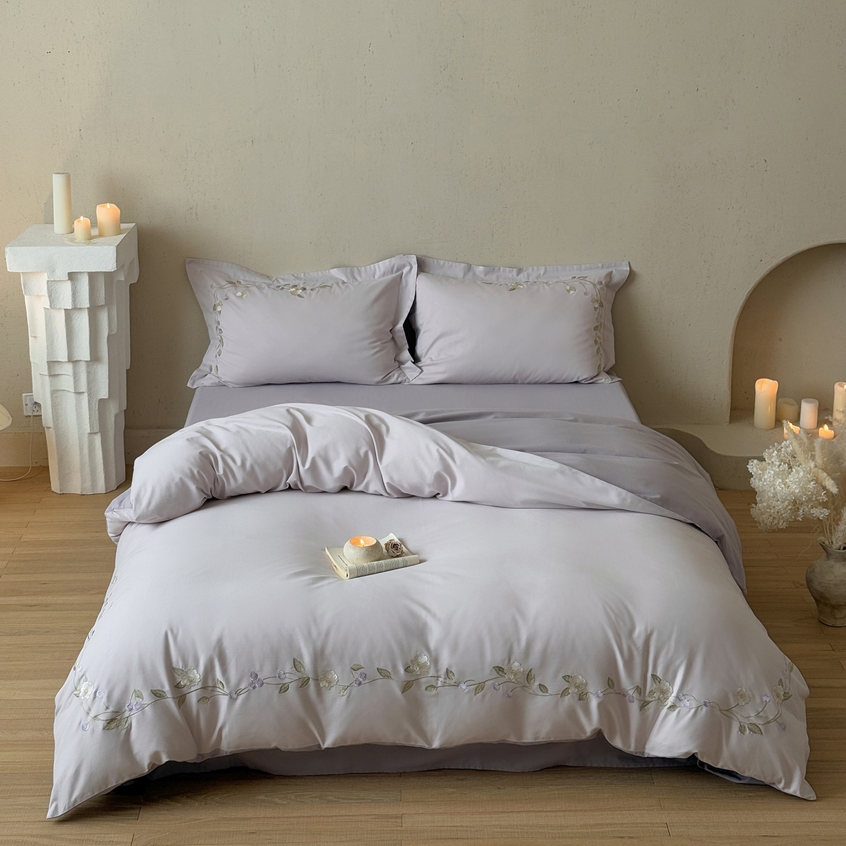 佳汐蓝家纺 2025新款百支暖绒新疆长绒棉四件套--蔓语樱梦（券后控价338） 蔓语樱梦-紫