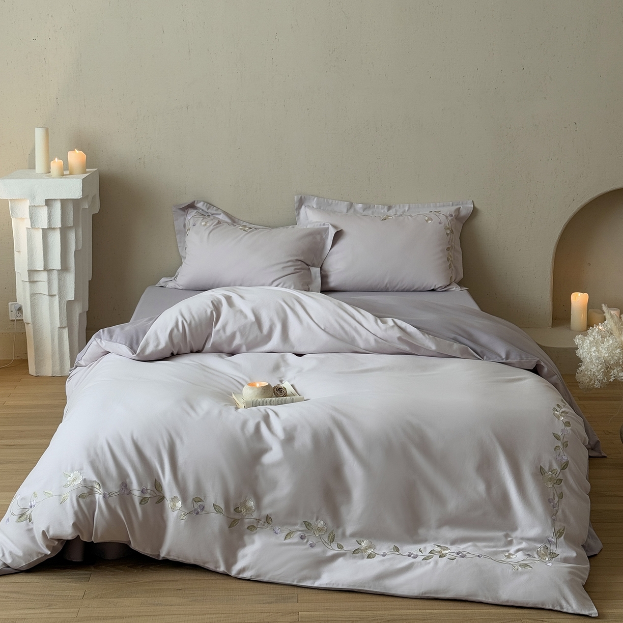 91家纺网 家纺一手货源 找家纺 佳汐蓝家纺 2025新款百支暖绒新疆长绒棉四件套--蔓语樱梦（券后控价338） 蔓语樱梦-紫