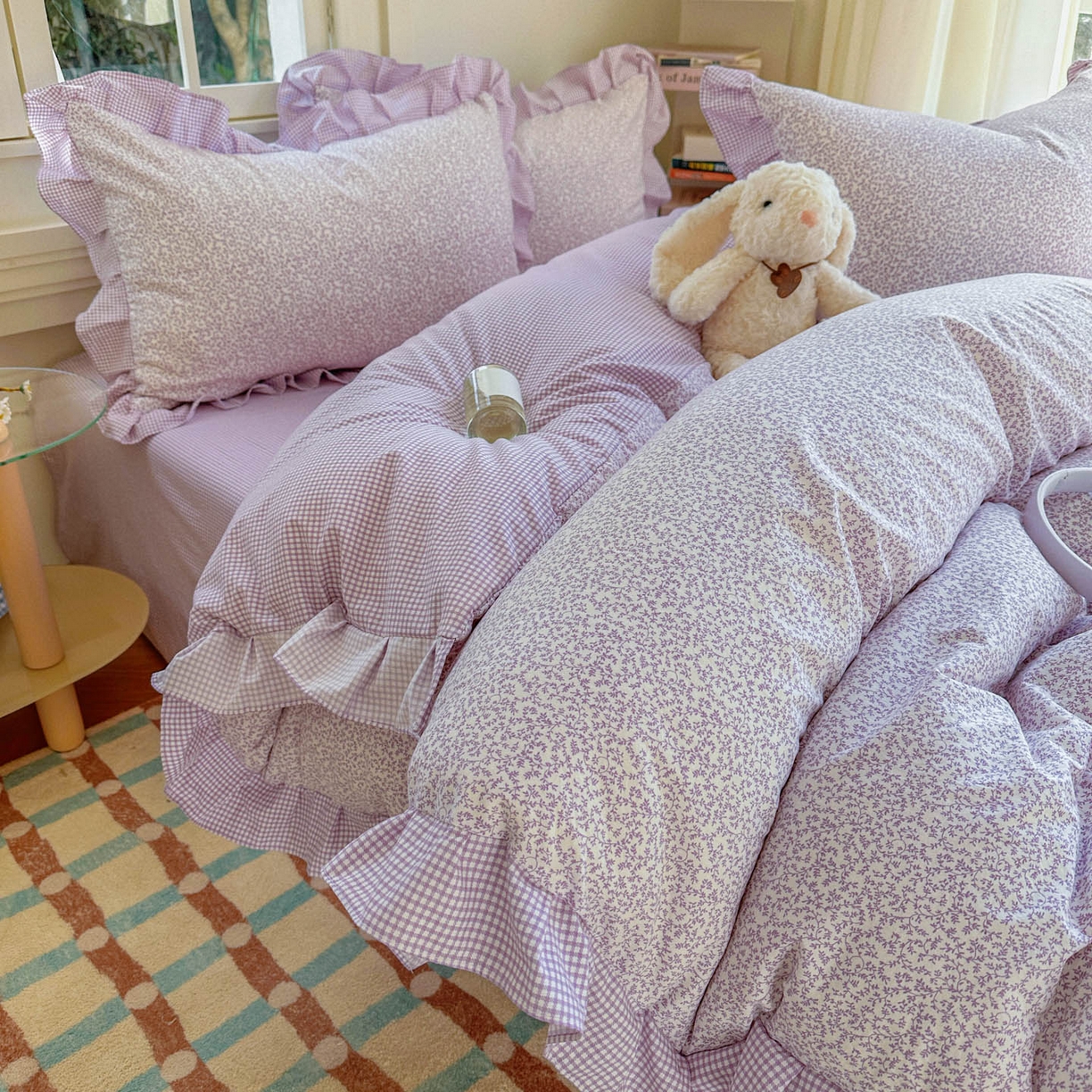 91家纺网 家纺一手货源 找家纺 （总）金梦拉家纺 2026春夏韩版花边款小碎花古法水洗仿棉A类砂洗云小棉四件套