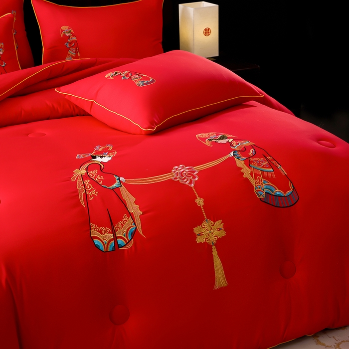 91家纺网 家纺一手货源 找家纺 啊雅家居 2026新款结婚大红套装被芯床垫枕芯大豆棉 新婚被芯