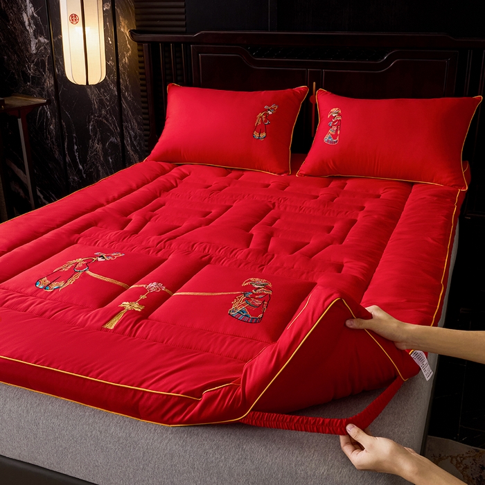 啊雅家居 2026新款结婚大红套装被芯床垫枕芯大豆棉 新婚床垫